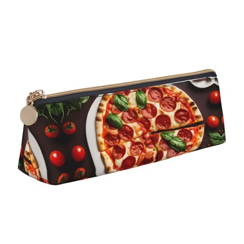 OAZCVBNN Federmäppchen aus Leder mit Pizza-Lebensmittelaufdruck, stilvolle Tasche, Schule, Reisen, Make-up, Organisation, leicht von OAZCVBNN