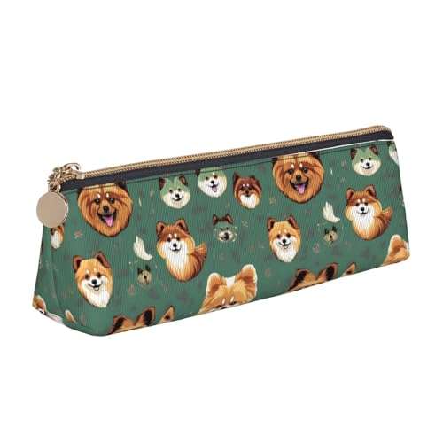 OAZCVBNN Federmäppchen aus Leder mit Zwergspitzmuster, stilvolle Tasche, Schule, Reisen, Make-up, Organisation, leicht von OAZCVBNN