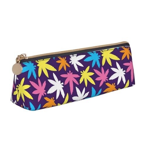 OAZCVBNN Federmäppchen aus Leder mit buntem Unkrautmuster, stilvolle Tasche, Schule, Reisen, Make-up, Organisation, leicht von OAZCVBNN