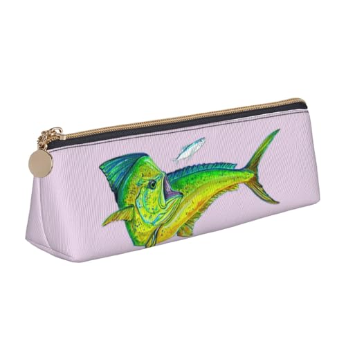 OAZCVBNN Federmäppchen aus Leder mit grünem Fischdruck, stilvolle Tasche, Schule, Reisen, Make-up, Organisation, leicht von OAZCVBNN