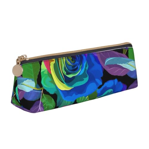 OAZCVBNN Federmäppchen aus Leder mit mehrfarbigen Rosen, stilvolle Tasche, Schule, Reisen, Make-up, Organisation, leicht von OAZCVBNN