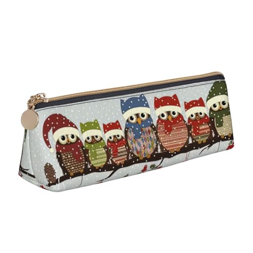 OAZCVBNN Federmäppchen aus Leder mit niedlichen Eulen auf Ast, stilvolle Tasche, Schule, Reisen, Make-up, Organisation, leicht von OAZCVBNN