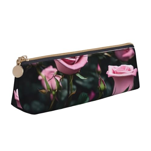 OAZCVBNN Federmäppchen aus Leder mit rosa Rosenmuster, stilvolle Tasche, Schule, Reisen, Make-up, Organisation, leicht von OAZCVBNN