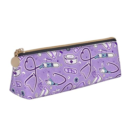 OAZCVBNN Federmäppchen mit Krankenschwester-Muster, Leder, stilvoll, für Schule, Reisen, Make-up, Organisation, leicht, Violett von OAZCVBNN