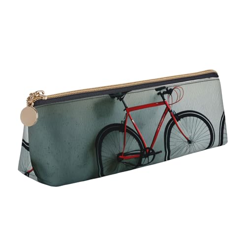 OAZCVBNN Federmäppchen mit Retro-Fahrradmuster, Leder, stilvolle Tasche, Schule, Reisen, Make-up, Organisation, leicht von OAZCVBNN