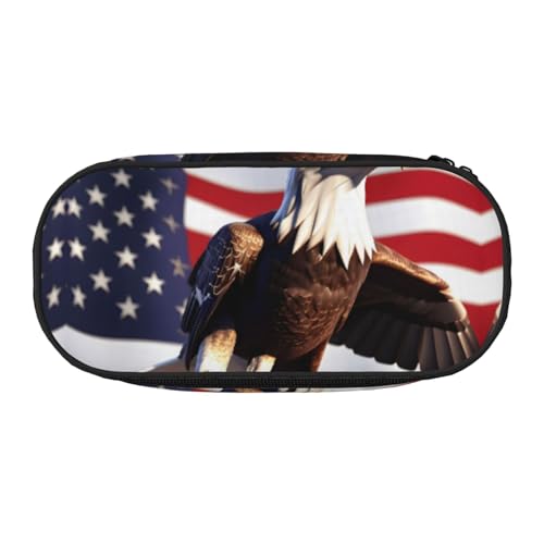 OAZCVBNN Weißkopfseeadler mit amerikanischer Flagge, leicht, praktisch, Federmäppchen, Schule, Studenten, Stifteetui, Make-up, Reisen, Junge und Mädchen, Schwarz , Einheitsgröße, Taschen-Organizer von OAZCVBNN