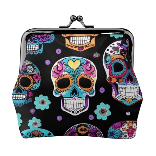Sugar Skull Print Charm and Versatile Coin Purse Exquisite Waterproof Kiss Lock Wallet for Keys Cards von OAZCVBNN