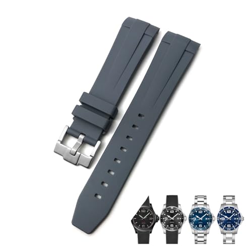 OBAEHH 21 mm Gummi-Armband, passend für Longines L3.781.4.9 HydroConquest Conquest, Schwarz, Blau, Grau, Grün(Gray clasp1,Silver buckle) von OBAEHH