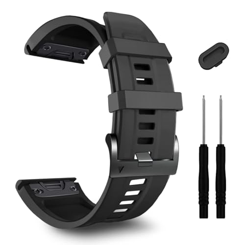 OBAEHH 26 mm Uhrenarmband für Garmin Fenix 7X Pro Epix Pro 51 mm Fenix 6X Uhrenarmband Fenix 5X Plus Silikon-Armband Fenix 6X Pro Descent MK2i MK3i 51 mm Smartwatch-Armband, Einheitsgröße von OBAEHH