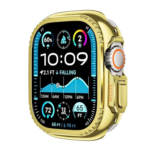 OBAEHH Metallabdeckung für Apple Watch Ultra 2 S10 42 mm S10 46 m 49 mm 45 mm Gehäuserahmen Schutzstoßstange iWatch Serie 9 8 7 6 5 SE 44 mm Lünette Wechsel zu Ultra(Gold,S10 42mm) von OBAEHH