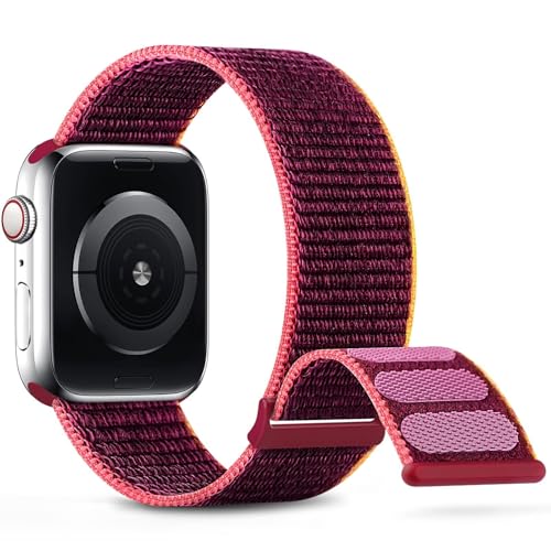 OBAEHH Nylon-Sportarmband, kompatibel mit Apple Watch-Armband 38 mm, 40 mm, 41 mm, 42 mm, 44 mm, 45 mm, Damen und Herren, geflochtenes Armband, kompatibel mit iWatch-Serie 9/8/7/6/5/4/3/2 SE(Plum,38/4 OBAEHH Nylon-Sportarmband, kompatibel mit Apple Watch-Armband 38 mm, 40 mm, 41 mm, 42 mm, 44 mm, 45 mm, Damen und Herren, geflochtenes Armband, kompatibel mit iWatch-Serie 9/8/7/6/5/4/3/2 SE(Plum,38/4 von OBAEHH