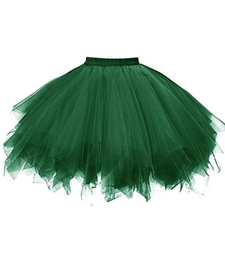 OBBUE Damen 1950er Vintage Ballett Blase Tutu Unregelmäßig Tüll Retro Petticoat Dunkelgrün-M von OBBUE