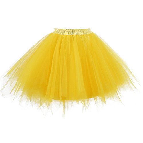 OBBUE Damen 1950er Vintage Ballett Blase Tutu Unregelmäßig Tüll Retro Petticoat Gold-XL von OBBUE