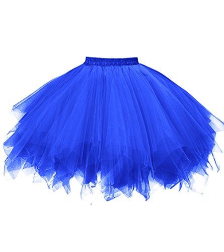 OBBUE Damen 1950er Vintage Ballett Blase Tutu Unregelmäßig Tüll Retro Petticoat Königsblau-M von OBBUE