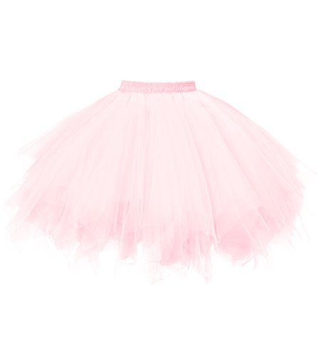 OBBUE Damen 1950er Vintage Ballett Blase Tutu Unregelmäßig Tüll Retro Petticoat Rosa-M von OBBUE