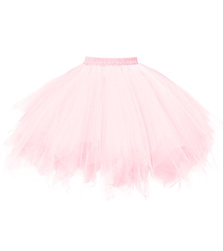 OBBUE Damen 1950er Vintage Ballett Blase Tutu Unregelmäßig Tüll Retro Petticoat Rosa-XXL von OBBUE