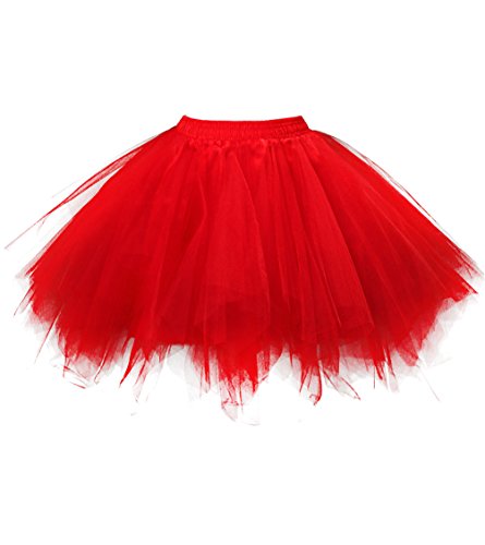 OBBUE Damen 1950er Vintage Ballett Blase Tutu Unregelmäßig Tüll Retro Petticoat Rot-M von OBBUE