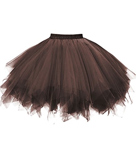 OBBUE Damen 1950er Vintage Ballett Blase Tutu Unregelmäßig Tüll Retro Petticoat Schokolade-M von OBBUE