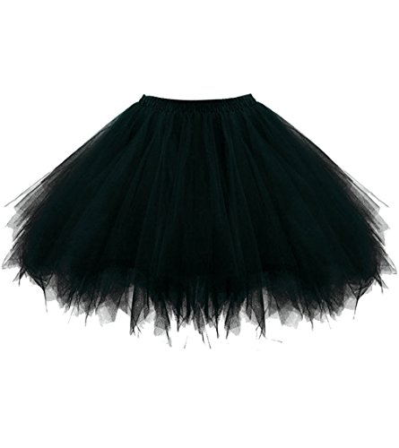 OBBUE Damen 1950er Vintage Ballett Blase Tutu Unregelmäßig Tüll Retro Petticoat Schwarz-XL von OBBUE