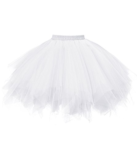 OBBUE Damen 1950er Vintage Ballett Blase Tutu Unregelmäßig Tüll Retro Petticoat Weiß-M von OBBUE