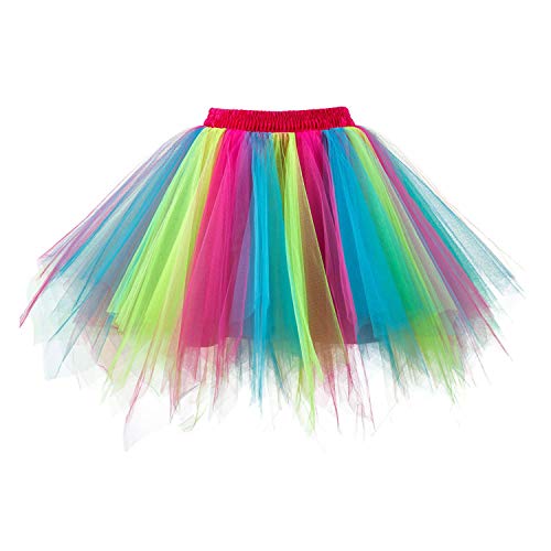 OBBUE Damen Karneval 1950er Vintage Ballett Blase Tutu Unregelmäßig Tüll Retro Petticoat Regenbogen-M von OBBUE