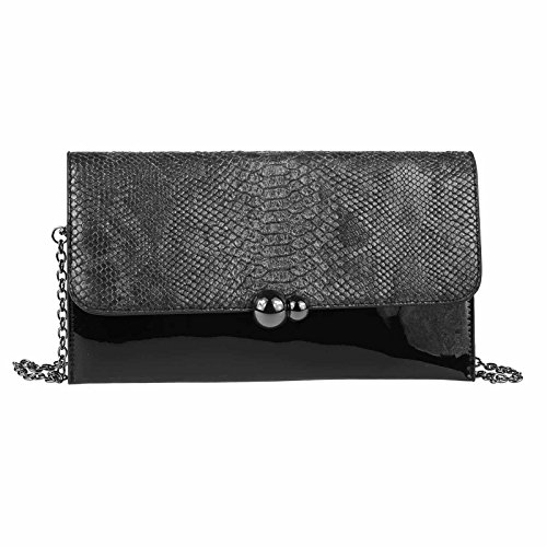 Damen Abendtasche Clutch Pochette Umschlag-Tasche Reptilprägung Kettentasche Unterarmtasche Handtasche Schultertasche Umhängetasche Grau von OBC Only-Beautiful-Couture