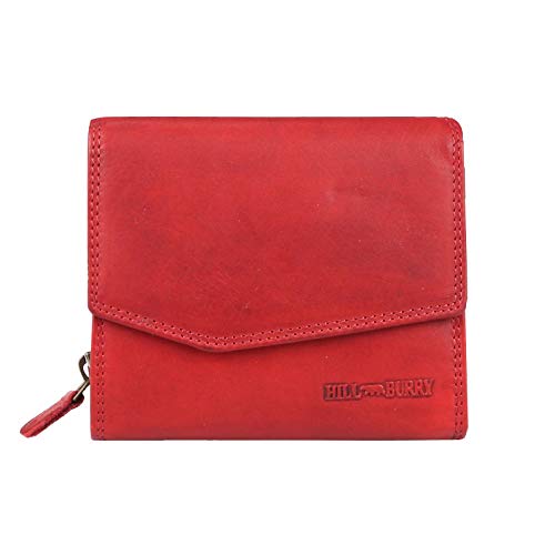 Hill Burry Damen Leder Geldbörse Portemonnaie Kreditkartenetu Geldbeutel Wallet Portafoglio Brieftasche Börse Leder in Vintage Used Look (Rot 13x12x3 cm) von OBC Only-Beautiful-Couture