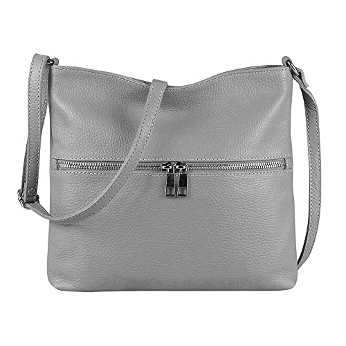 OBC Damen Leder Tasche Cross Body Schultertasche City Bag Crossover Umhängetasche Henkeltasche Clutch Ledertasche Damentasch (Hellgrau 28x26x2 cm) von OBC Only-Beautiful-Couture