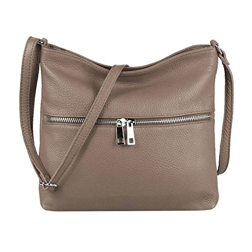 OBC Damen Leder Tasche Cross Body Schultertasche City Bag Crossover Umhängetasche Henkeltasche Clutch Ledertasche Damentasche (Taupe 28x26x2 cm) von OBC Only-Beautiful-Couture