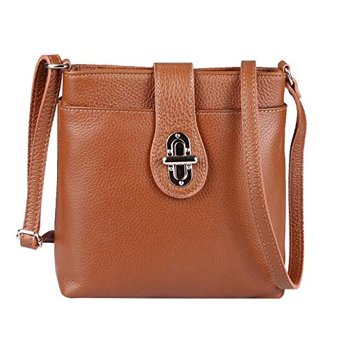 OBC Damen Leder Tasche Schultertasche Crossover Umhängetasche Vera Pelle Schmucktasche Clutch Abendtasche Cross Body City Bag (Braun.) von OBC Only-Beautiful-Couture