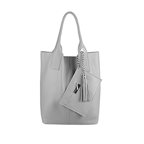OBC Damen Leder Tasche Shopper Hobo Bag Ledertasche DIN-A4Schultertasche Umhängetasche Handtasche Henkeltasche Beuteltasche (Hellgrau) von OBC Only-Beautiful-Couture