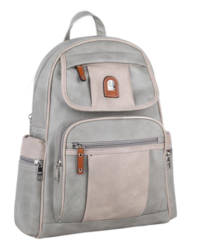 OBC Damen Rucksack Cityrucksack Tasche Daypack Stadtrucksack Backpack Schultertasche Leder Optik Organizer Tablet Ipad Mini bis ca. 10 Zoll (Grau 28x32x15 cm) von OBC Only-Beautiful-Couture