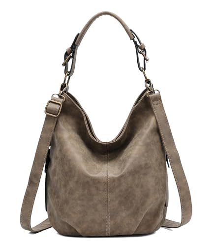 OBC Damen Tasche Shopper Hobo-Bag Henkeltasche Schultertasche Umhängetasche Handtasche Crossover CrossBag Damentasche Reisetasche Beuteltasche (Taupe.) von OBC Only-Beautiful-Couture