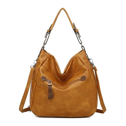 OBC Damen Tasche Shopper Hobo-Bag Henkeltasche Schultertasche Umhängetasche Handtasche Crossover Ledertasche Damentasche Reisetasche Beuteltasche (Gelb 40x32x13 cm) von OBC Only-Beautiful-Couture