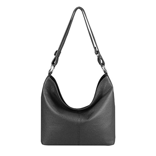 OBC Italy Echt Leder Damen Tasche Shopper Hobo-Bags Schultertasche Umhängetasche Handtasche Henkeltasche Ledertasche Damentasche (Schwarz) von OBC Only-Beautiful-Couture