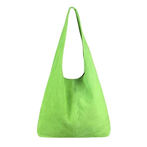 OBC Made IN Italy Damen Leder Tasche Handtasche Wildleder Shopper Schultertasche Hobo-Bag Henkeltasche Beuteltasche Velourleder (Apfelgrün (Wildleder)) von OBC Only-Beautiful-Couture