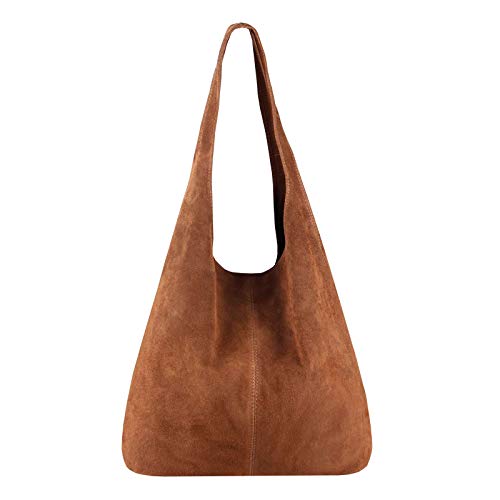 OBC Made IN Italy Damen Leder Tasche Handtasche Wildleder Shopper Schultertasche Hobo-Bag Henkeltasche Beuteltasche Velourleder (Braun (Wildleder)) von OBC Only-Beautiful-Couture