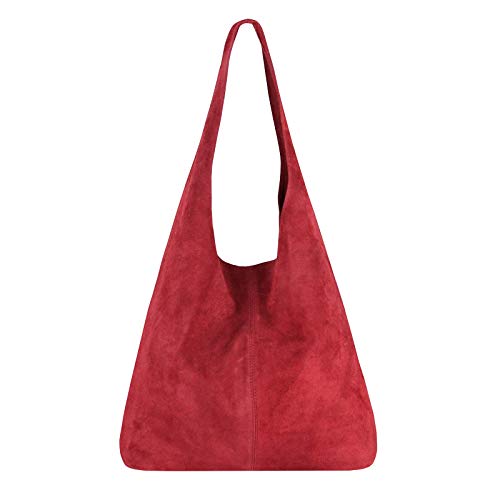 OBC Made IN Italy Damen Leder Tasche Handtasche Wildleder Shopper Schultertasche Hobo-Bag Henkeltasche Beuteltasche Velourleder (Dunkelrot (Wildleder)) von OBC Only-Beautiful-Couture