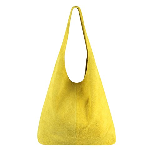 OBC Made IN Italy Damen Leder Tasche Handtasche Wildleder Shopper Schultertasche Hobo-Bag Henkeltasche Beuteltasche Velourleder (Gelb (Wildleder)) von OBC Only-Beautiful-Couture