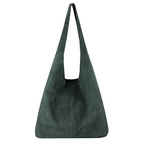 OBC Made IN Italy Damen Leder Tasche Handtasche Wildleder Shopper Schultertasche Hobo-Bag Henkeltasche Beuteltasche Velourleder (Grün (Wildleder)) von OBC Only-Beautiful-Couture