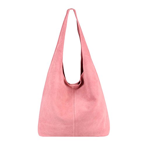 OBC Made IN Italy Damen Leder Tasche Handtasche Wildleder Shopper Schultertasche Hobo-Bag Henkeltasche Beuteltasche Velourleder (Korall (Wildleder)) von OBC Only-Beautiful-Couture