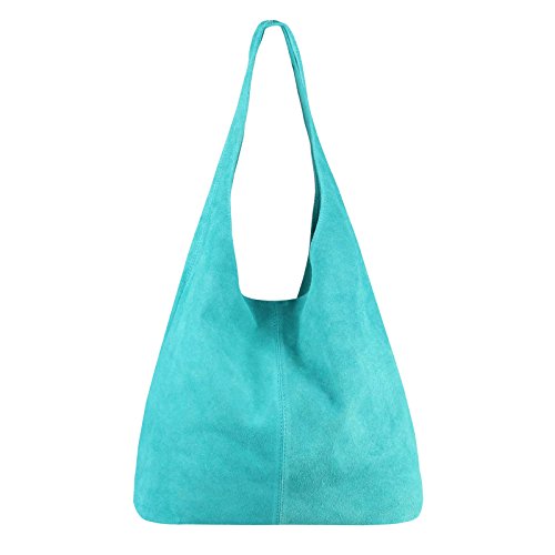 OBC Made IN Italy Damen Leder Tasche Handtasche Wildleder Shopper Schultertasche Hobo-Bag Henkeltasche Beuteltasche Velourleder (Türkis (Wildleder)) von OBC Only-Beautiful-Couture
