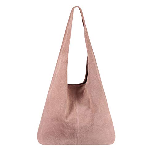 OBC Made IN Italy Damen Leder Hobo-Bag Handtasche, 20 Liter, Altrosa (Wildleder) von OBC Only-Beautiful-Couture