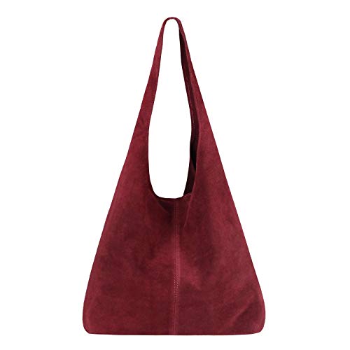 OBC Made IN Italy Damen Leder Tasche Wildleder Shopper Schultertasche Hobo-Bag Henkeltasche Beuteltasche Velourleder (Bordo (Wildleder)) von OBC Only-Beautiful-Couture