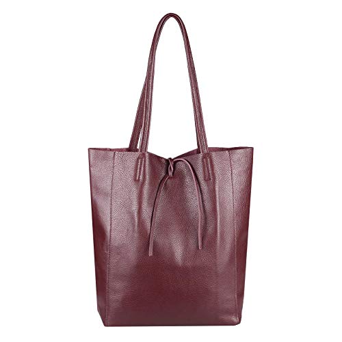 OBC Made in Italy Damen Echt Leder Tasche Din-A4 Shopper Schultertasche Henkeltasche Tote Bag Handtasche Umhängetasche Beuteltasche Ledertasche (Bordeaux) von OBC Only-Beautiful-Couture