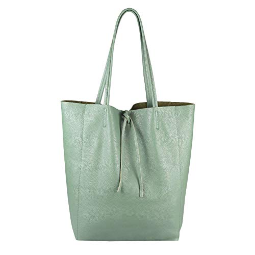 OBC Made in Italy Damen Echt Leder Tasche Din-A4 Shopper Schultertasche Henkeltasche Tote Bag Handtasche Umhängetasche Beuteltasche Ledertasche (Mint) von OBC Only-Beautiful-Couture