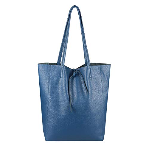 OBC Made in Italy Damen Echt Leder Tasche Din-A4 Shopper Schultertasche Henkeltasche Tote Bag Metallic Handtasche Umhängetasche Beuteltasche Ledertasche (Petrol 36x40x12 cm) von OBC Only-Beautiful-Couture