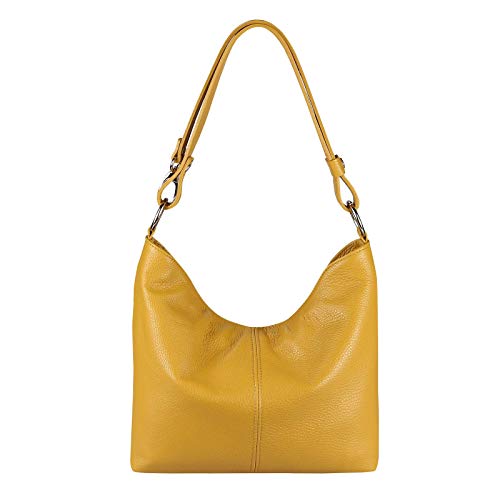 OBC Made in Italy Damen Echt Leder Tasche Shopper Hobo-Bags Schultertasche Umhängetasche Handtasche Henkeltasche Ledertasche Damentasche (Senfgelb) von OBC Only-Beautiful-Couture