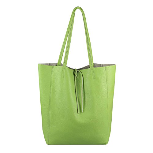 OBC Made in Italy Damen Leder Tasche DIN-A4 Shopper Schultertasche Henkeltasche Tote Bag Metallic Handtasche Umhängetasche Beuteltasche (Apfelgrün) von OBC Only-Beautiful-Couture