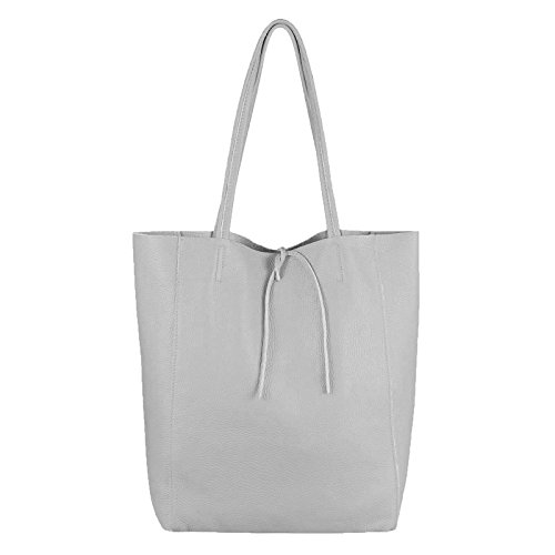OBC Made in Italy Damen Leder Tasche DIN-A4 Shopper Tote Bag Henkeltasche Handtasche Umhängetasche Schultertasche (Hellgrau 36x40x12 cm) von OBC Only-Beautiful-Couture